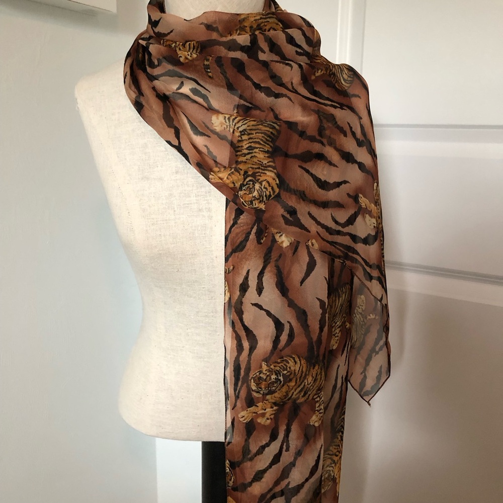 Sexy Animal Print Sheer Tiger Scarf - Brown and Black